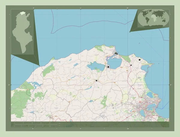 Bizerte Provincia Túnez Open Street Map Ubicaciones Las Principales Ciudades — Foto de Stock