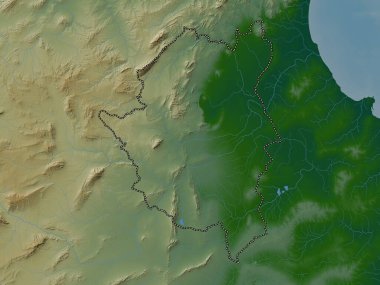 Kairouan, governorate of Tunisia. Colored elevation map with lakes and rivers