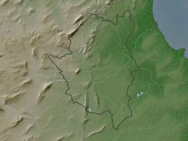 Kairouan, governorate of Tunisia. Elevation map colored in wiki style with lakes and rivers