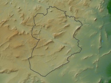 Kasserine, governorate of Tunisia. Colored elevation map with lakes and rivers