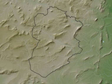 Kasserine, governorate of Tunisia. Elevation map colored in wiki style with lakes and rivers