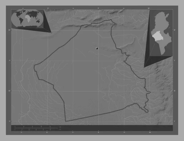 Kebili Governorate Tunisia Bilevel Elevation Map Lakes Rivers Corner Auxiliary — Stock Photo, Image