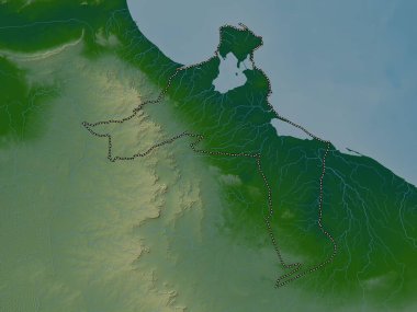 Medenine, governorate of Tunisia. Colored elevation map with lakes and rivers