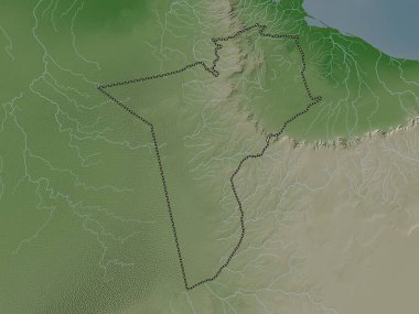 Tataouine, governorate of Tunisia. Elevation map colored in wiki style with lakes and rivers