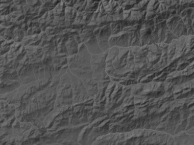 Bayburt, province of Turkiye. Grayscale elevation map with lakes and rivers