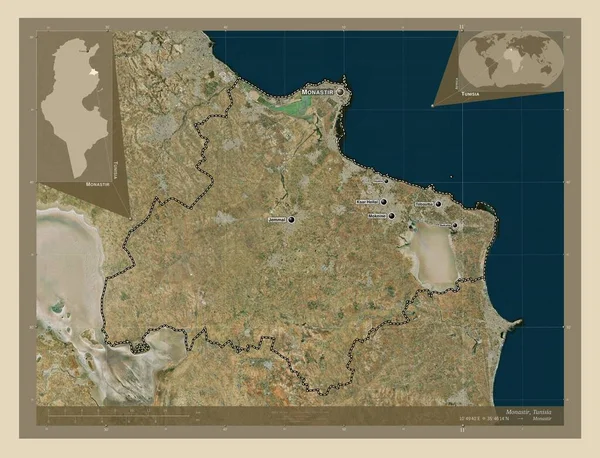 Монастір Провінція Туніс Супутникова Карта Високої Роздільної Здатності Місця Розташування — стокове фото
