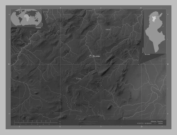 Силиана Провинция Тунис Карта Высот Оттенках Серого Озерами Реками Места — стоковое фото
