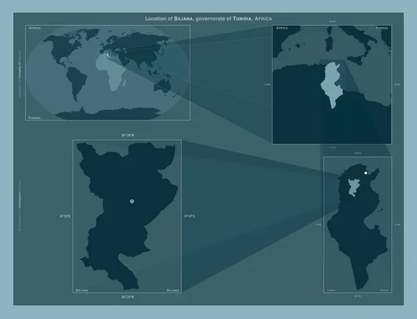 Siliana Governorate Tunisia Diagram Showing Location Region Larger Scale Maps — Stock Photo, Image