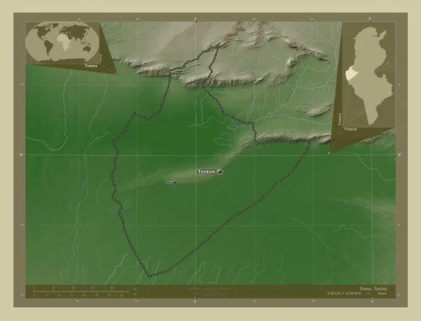 Тозеур Провинция Тунис Карта Высоты Окрашенная Вики Стиле Озерами Реками — стоковое фото