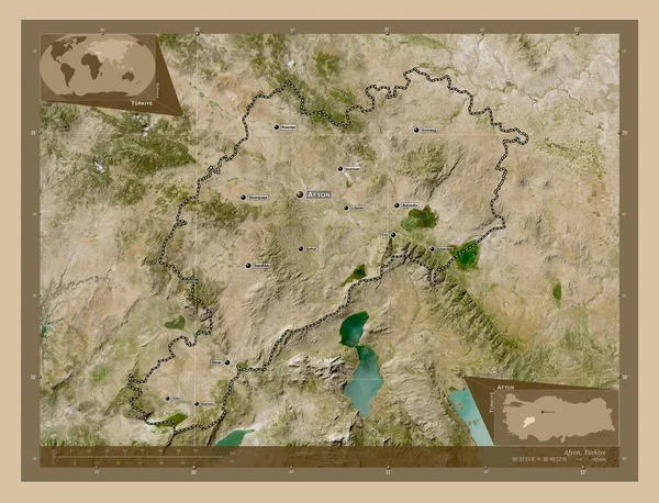 Afyon Province Turkiye Low Resolution Satellite Map Locations Names Major — Stock Fotó