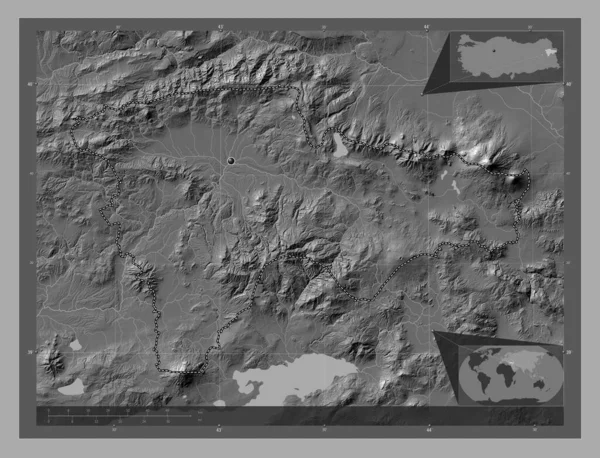 Agr Province Turkiye Bilevel Elevation Map Lakes Rivers Corner Auxiliary — Foto de Stock