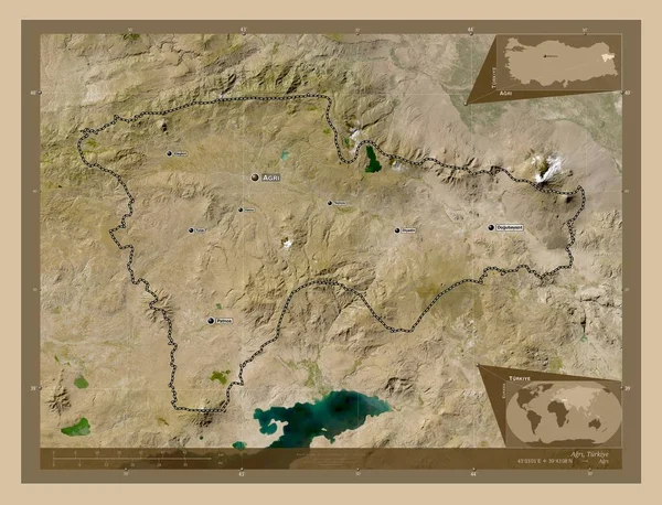 Agr Province Turkiye Low Resolution Satellite Map Locations Names Major — Stok fotoğraf