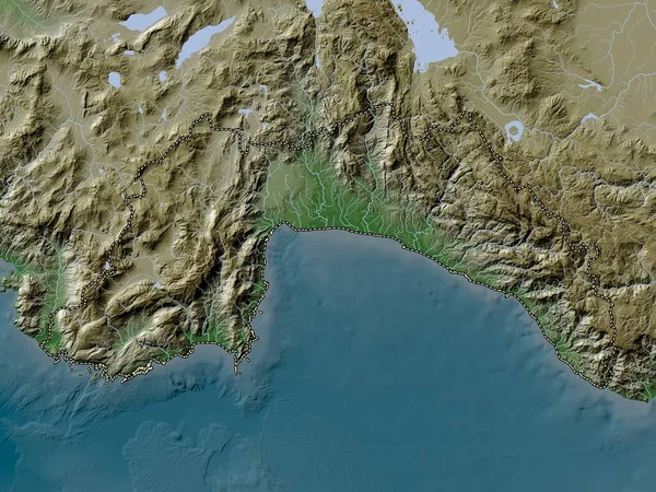Antalya Prowincja Turkiye Mapa Wzniesień Kolorowa Stylu Wiki Jeziorami Rzekami — Zdjęcie stockowe