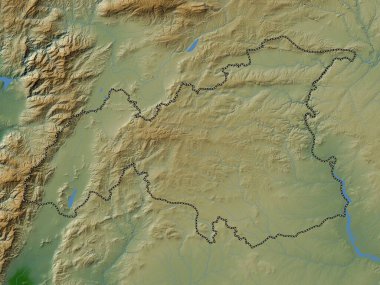Gaziantep, province of Turkiye. Colored elevation map with lakes and rivers