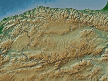 Kastamonu, province of Turkiye. Colored elevation map with lakes and rivers