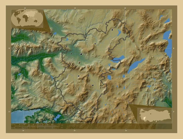 Denizli Province Turkiye Colored Elevation Map Lakes Rivers Locations Major — Stok fotoğraf