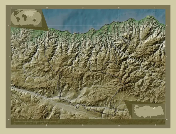 Giresun Провінція Туркі Висота Карти Забарвлена Вікі Стилі Озерами Річками — стокове фото