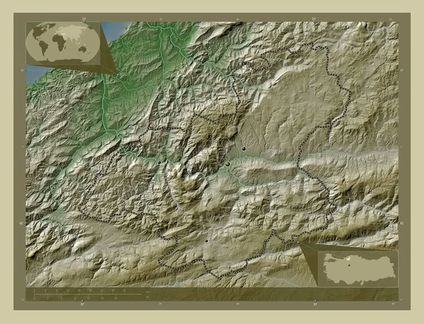 Karabuk Province Turkiye Elevation Map Colored Wiki Style Lakes Rivers — Stockfoto