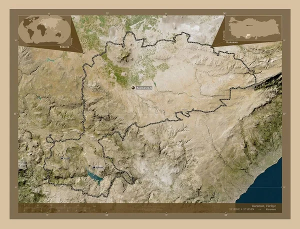 Karaman Provincia Turkiye Mapa Satelital Baja Resolución Ubicaciones Nombres Las — Foto de Stock