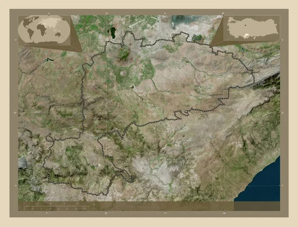 Karaman Provincia Turkiye Mapa Satelital Alta Resolución Mapas Ubicación Auxiliares — Foto de Stock