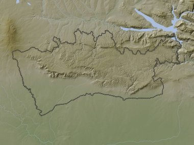 Mardin, province of Turkiye. Elevation map colored in wiki style with lakes and rivers