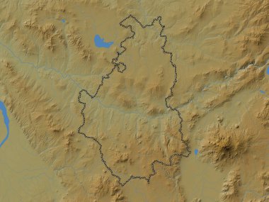 Nevsehir, province of Turkiye. Colored elevation map with lakes and rivers