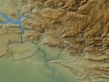 Srnak, province of Turkiye. Colored elevation map with lakes and rivers