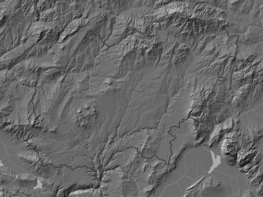 Usak, province of Turkiye. Bilevel elevation map with lakes and rivers