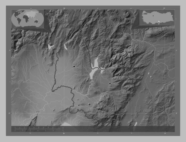 Osmaniye Province Turkiye Grayscale Elevation Map Lakes Rivers Locations Major —  Fotos de Stock