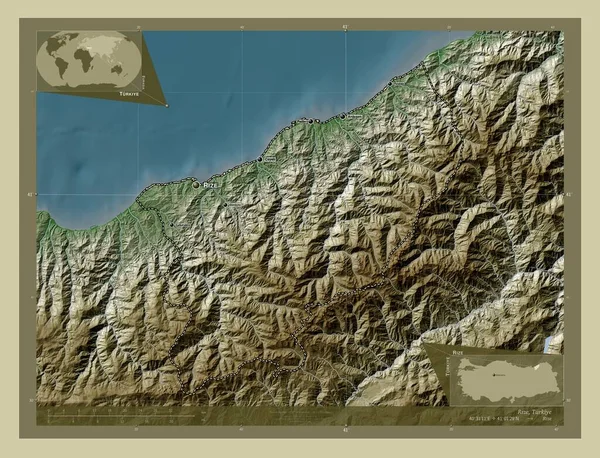 Rize Province Turkiye Elevation Map Colored Wiki Style Lakes Rivers — Stockfoto