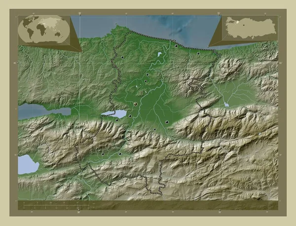 Sakarya Province Turkiye Elevation Map Colored Wiki Style Lakes Rivers — Stock Photo, Image