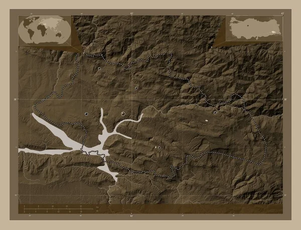 Сиирт Провинция Туркие Карта Высоты Окрашенная Сепиевые Тона Озерами Реками — стоковое фото