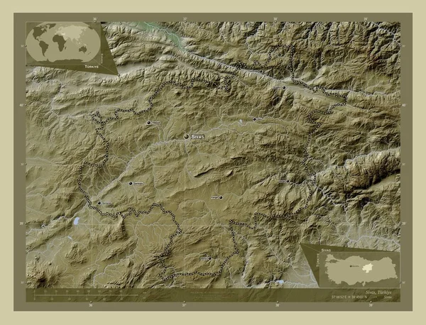 Сивас Провинция Туркие Карта Высоты Окрашенная Вики Стиле Озерами Реками — стоковое фото