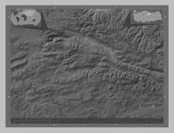 Tokat Türkiye Ili Gölleri Nehirleri Olan Gri Tonlama Yükseklik Haritası — Stok fotoğraf