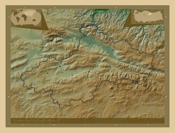 Tokat Provincie Turkiye Barevná Mapa Jezery Řekami Umístění Velkých Měst — Stock fotografie
