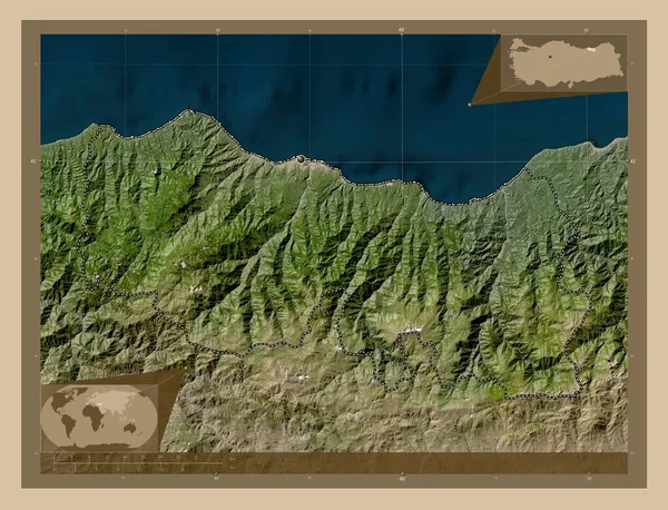 特拉布宗 图基耶省 低分辨率卫星地图 角辅助位置图 — 图库照片