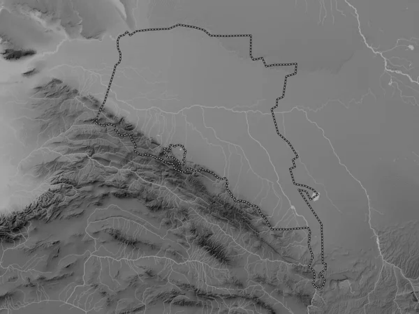 Ahal Province Turkmenistan Grayscale Elevation Map Lakes Rivers — Fotografia de Stock