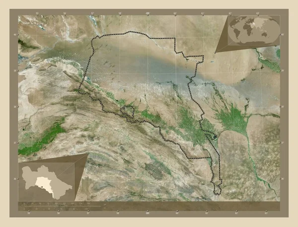 Ahal Province Turkmenistan High Resolution Satellite Map Corner Auxiliary Location — Stockfoto