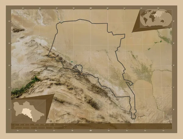 Ahal Province Turkmenistan Low Resolution Satellite Map Corner Auxiliary Location — Stockfoto