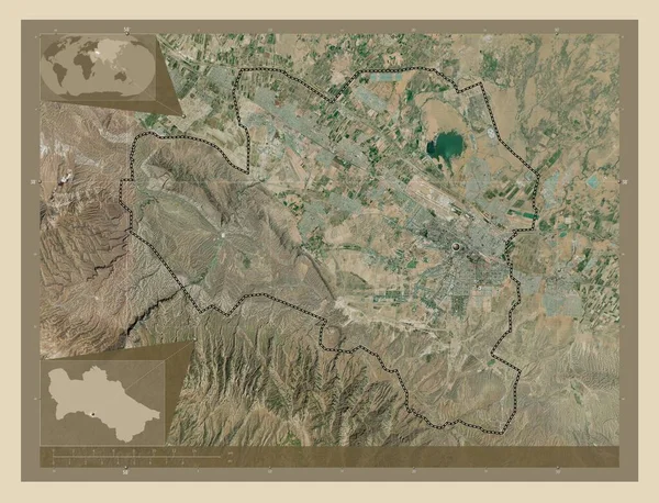 トルクメニスタンの独立都市アスガバト 高解像度衛星地図 コーナー補助位置図 — ストック写真