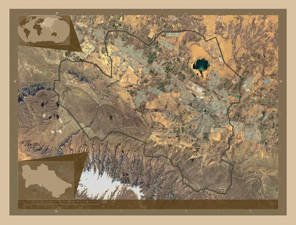 阿斯加巴特 土库曼斯坦的独立城市 低分辨率卫星地图 角辅助位置图 — 图库照片