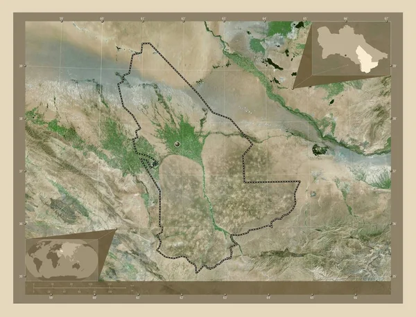 土库曼斯坦省 高分辨率卫星地图 角辅助位置图 — 图库照片