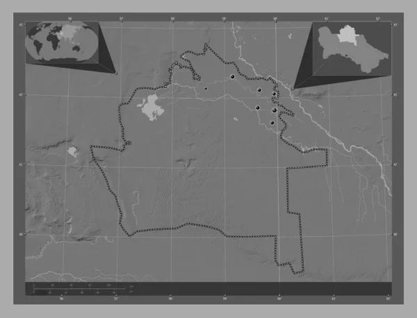 Tashauz Provincia Turkmenistán Mapa Elevación Bilevel Con Lagos Ríos Ubicaciones —  Fotos de Stock