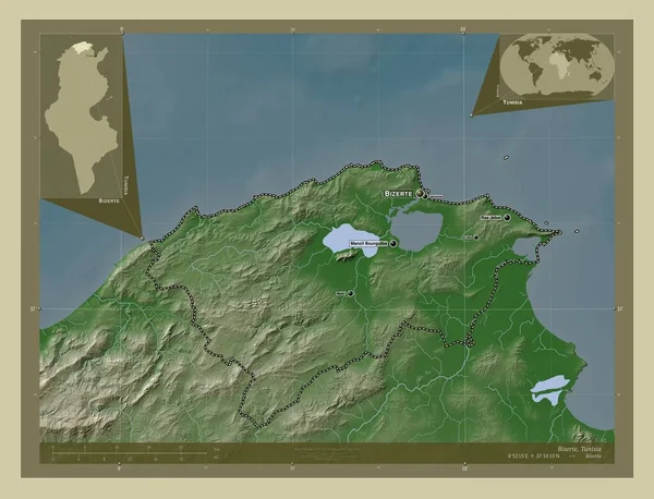 Bizerte Provincia Túnez Mapa Elevación Coloreado Estilo Wiki Con Lagos — Foto de Stock