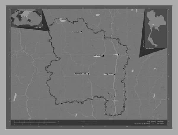 Анг Тонг Провинция Таиланд Карта Рельефа Билевела Озерами Реками Места — стоковое фото