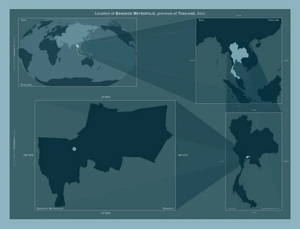 Bangkok Metropolis Province Thailand Diagram Showing Location Region Larger Scale — стоковое фото