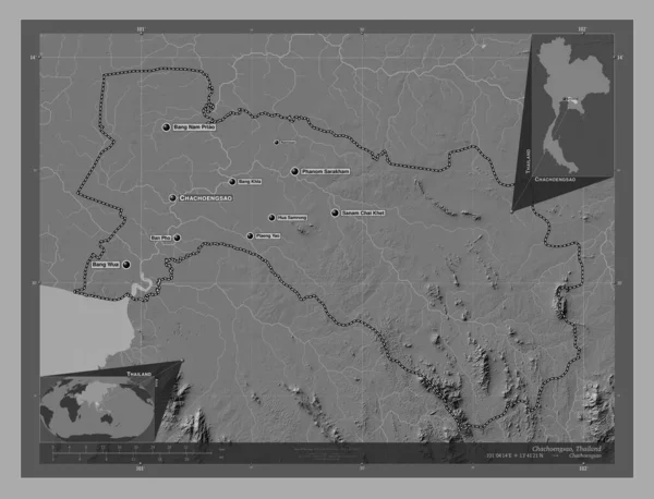 Chachoengsao Провинция Таиланд Карта Рельефа Билевела Озерами Реками Места Названия — стоковое фото