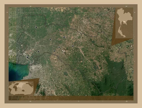 Chachoengsao Province Thailand Low Resolution Satellite Map Locations Major Cities —  Fotos de Stock