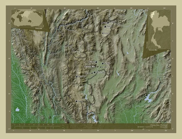 Chiang Mai Province Thailand Elevation Map Colored Wiki Style Lakes — Stock Photo, Image
