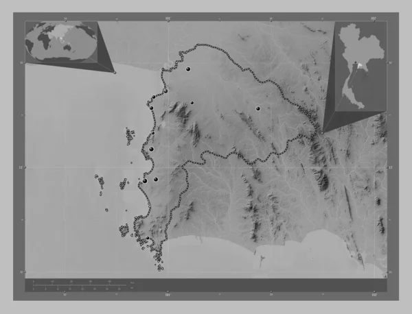 Chon Buri Province Thailand Grayscale Elevation Map Lakes Rivers Locations — Stock Photo, Image